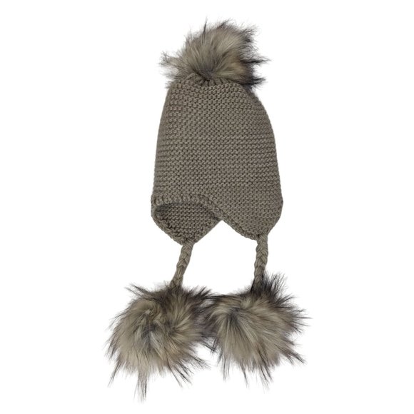 David and Young Winter‎ Ear Flap Pom Pom Faux Fur Knit Beanie Hat - Picture 1 of 5